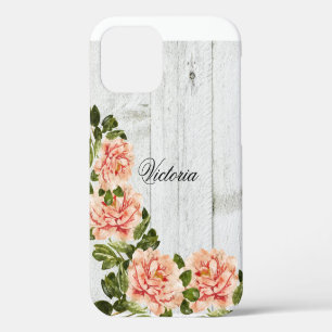 Coque iPhone 12 Script personnalisé rustique rose bois rose