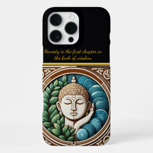 Coque iPhone 16 Pro Max Sculpture bouddhiste avec feuilles et orbes