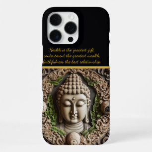 Coque iPhone 16 Pro Max Sculpture bouddhiste de feuilles et d'orbes. IA gé