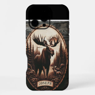 Coque iPhone 16 Pro Max Sculpture de bois d'orignal de Joseph
