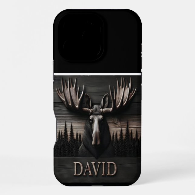 Coque iPhone Sculpture de tête d'orignal avec nom (Verso)