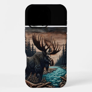 Coque iPhone 16 Pro Max Sculpture en bois d'orignal