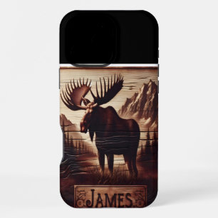 Coque iPhone 16 Pro Max Sculpture en bois d'orignal de Joseph