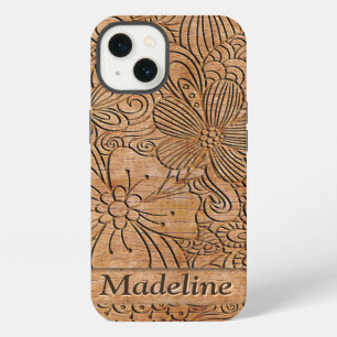 Etui iPhone 13 Sculptures sur bois motif floral personnalisé