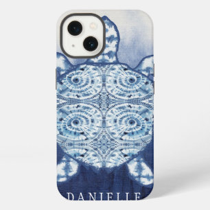 Etui iPhone 13 Sea Turtle Art Plage Nautique Shibori Motif bleu