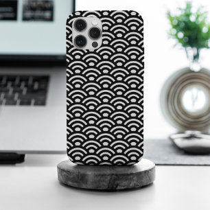 Coque iPhone 15 Pro Max Seigaiha, Vagues, Japonais, Noir et Blanc