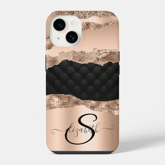Coque iPhone Séquences de Parties scintillant d'or Rose noir (Verso)