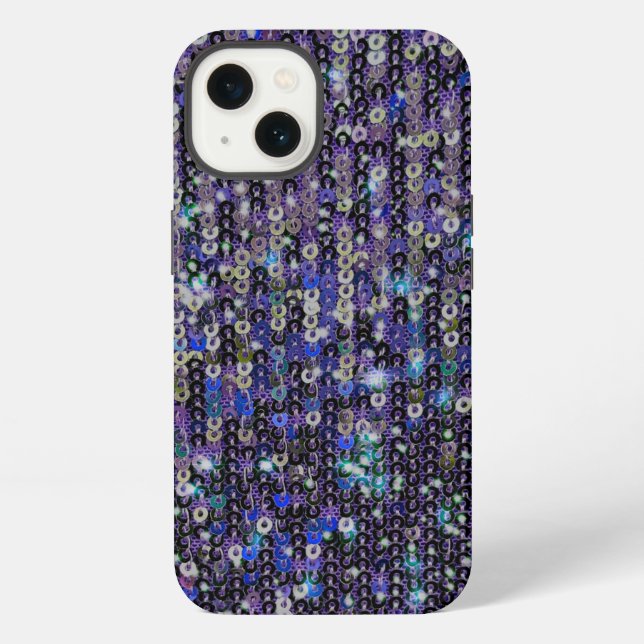 Coque iPhone Sequins bleu violet | motif scintillant   (Verso)
