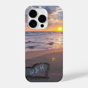 Coque Pour iPhone 14 Plus Serene Ocean Sunset Heart Beach Initiales