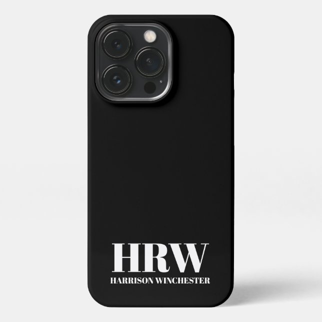 Coque iPhone Sérif moderne initiales monogramme nom noir blanc (Verso)