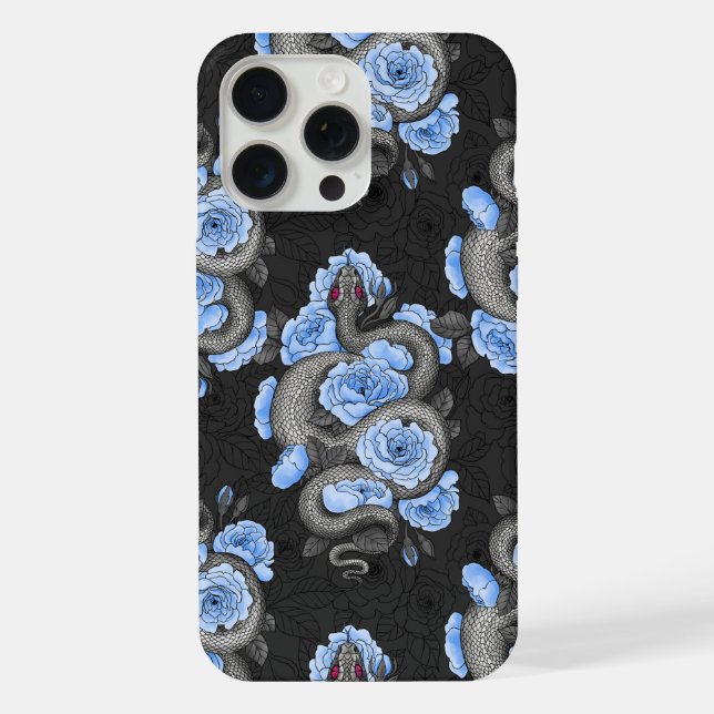 Coque iPhone Serpents et roses bleues (Verso)
