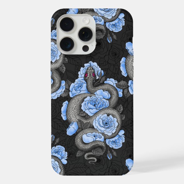 Coque iPhone Serpents et roses bleus (Verso)