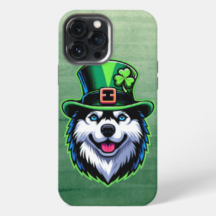 Etui iPhone 13 Pro Max Shamrock irlandais Sibérie Husky Dog Jour de la Sa