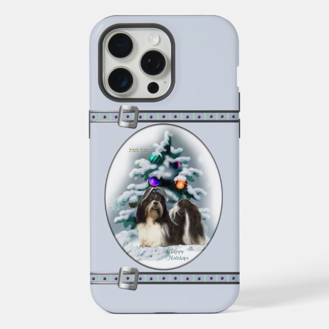Coque iPhone Shih Tzu Mignon Bleu Noël Vacances (Verso)