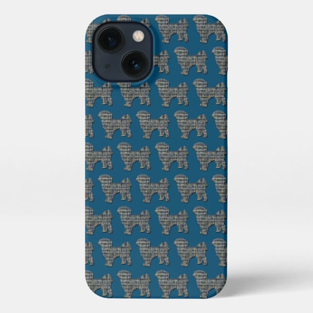 Coque iPhone Shih Tzu mignon Chien Silhouette Grille Bleu (Verso)
