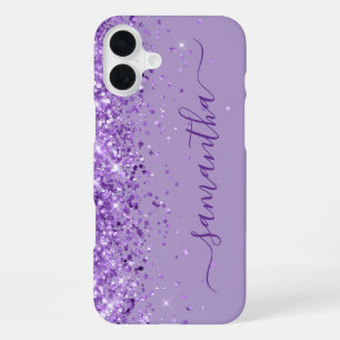 Coque iPhone 16 Plus Signature Féminin Pailleté Violet