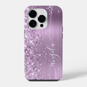 Coque Pour iPhone 14 Plus Signature Glamour Pailletée Lilas