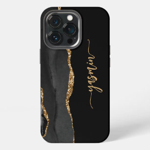 Etui iPhone 13 Pro Signature personnalisée Agate noire or