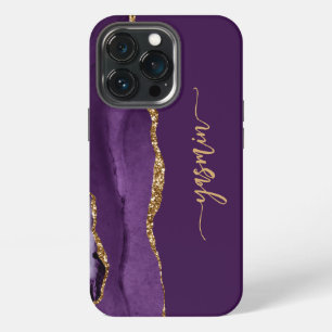 Etui iPhone 13 Pro Signature Personnalisée Agate Violette Or