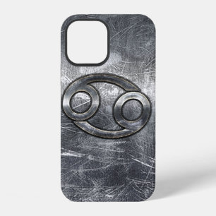 Coque iPhone 12 Signe de Cancer Moderne en Style Métal Argenté