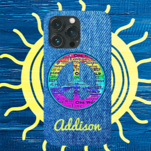 Etui iPhone 13 Pro Signe de Paix à l'aquarelle en Denim Bleu Délavé