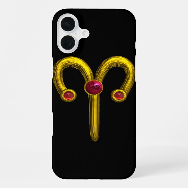 Coque iPhone Signe du zodiaque ARIES en OR, Rubis Rouge Noir (Verso)