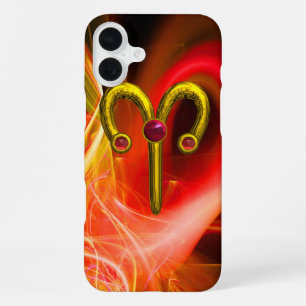 Coque iPhone 16 Plus Signe du zodiaque ARIES en OR, Tourbillons fractal