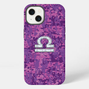 Etui iPhone 13 Signe du zodiaque Balance sur camouflage fuchsia
