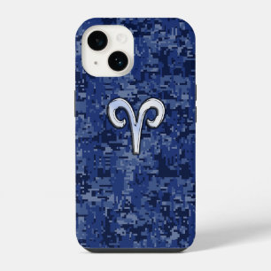 Coque Pour iPhone 14 Signe du zodiaque Bélier sur camouflage bleu marin