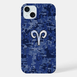 Coque iPhone 15 Plus Signe du zodiaque Bélier sur camouflage numérique