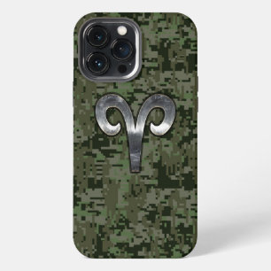 Etui iPhone 13 Pro Max Signe du zodiaque Bélier sur camouflage vert