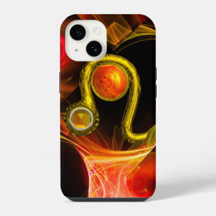 Coque Pour iPhone 14 Signe du zodiaque LÉO en OR Tourbillons fractals r