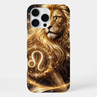 Coque iPhone 16 Pro Max Signe du zodiaque Lion avec majesté dorée