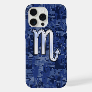 Coque iPhone 15 Pro Max Signe du zodiaque Scorpion argent sur camouflage b