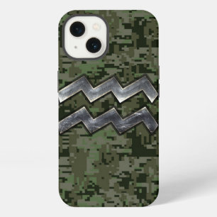 Etui iPhone 13 Signe du zodiaque Verseau sur camouflage numérique