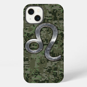 Etui iPhone 13 Signe zodiacal Lion Moderne sur camouflage numériq
