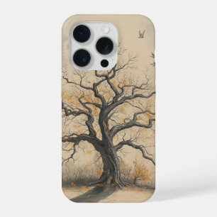Coque iPhone 15 Pro Silhouette d'arbre automnal lunatique Art de la na