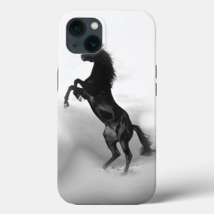 Etui iPhone 13 Silhouette de cheval élevé en noir et blanc