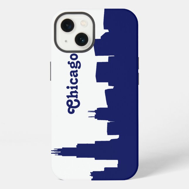 Coque iPhone Silhouette de Chicago bleu (Verso)