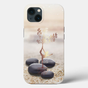 Etui iPhone 13 Silhouette de femmes d'arbre Pierres Zen