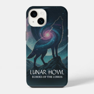 Coque Pour iPhone 14 Silhouette de loup galactique avec lune nébuleuse