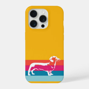 Coque iPhone 15 Pro Silhouette rétro de teckel – Art pop coloré de chi