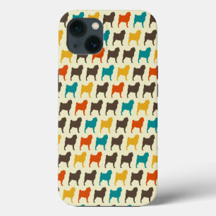 Etui iPhone 13 Silhouettes de Pug Motif de race de chien Couleu