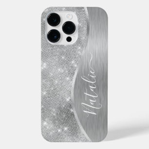 Coque Pour Pour iPhone 14 Pro Max Silver Glitter Glam Bling Personalized