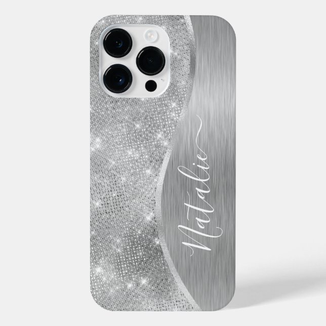 Coque iPhone Silver Glitter Glam Bling Personalized (Verso)