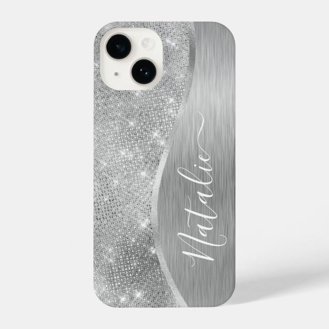 Coque iPhone Silver Glitter Glam Bling Personalized (Verso)