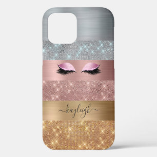 Coque iPhone 12 Silver Gold Rose Parties scintillant or Beauté Eye