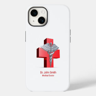 Coque Pour iPhone 14 Silver Médicale 3D Caduceus Croix Rouge