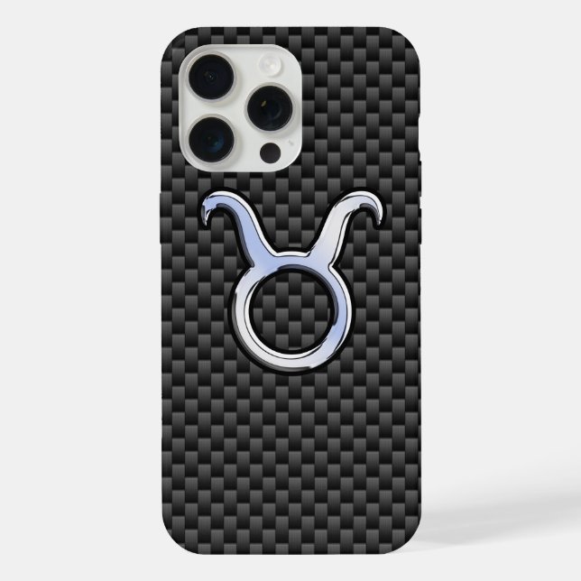 Coque iPhone Silver Taurus Zodiac Sign on Carbon Fibre Print (Verso)