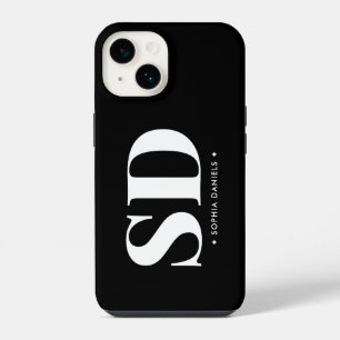 Coque Pour iPhone 14 Simple 2 Monogramme initial noir noir blanc